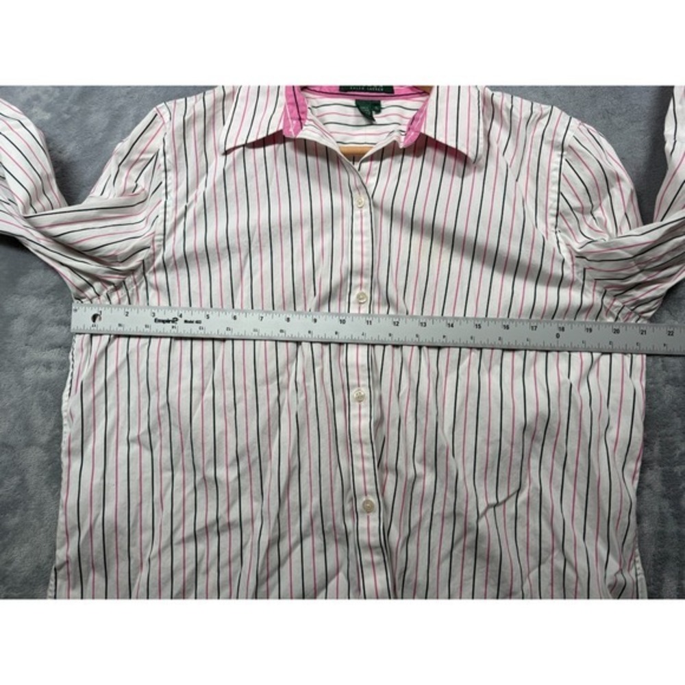 Lauren Ralph Lauren Shirt Womens XL White Pink Striped Curved Hem Button Up - Picture 4 of 5